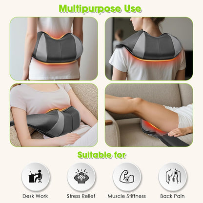 Theravox™ Neck & Back Massager with Heat – Electric Deep Tissue Kneading for Muscle Relief