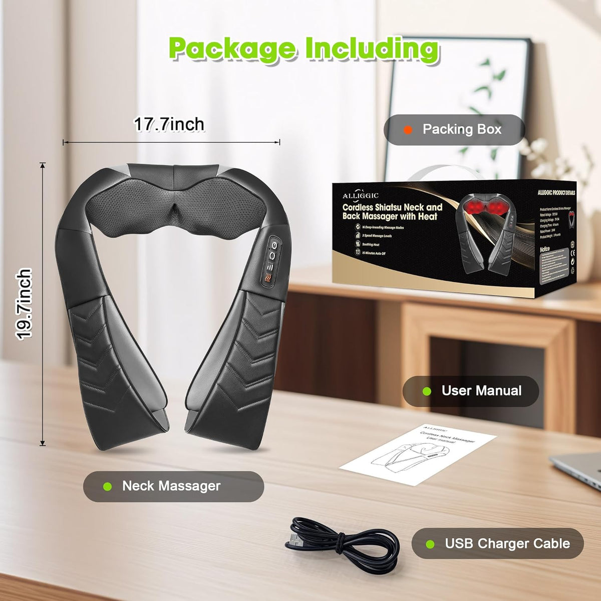 Theravox™ Neck & Back Massager with Heat – Electric Deep Tissue Kneading for Muscle Relief