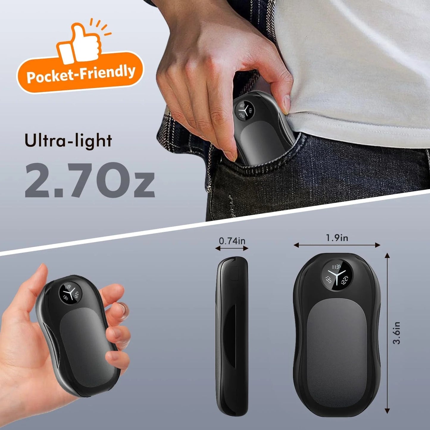 ThermaPocket™ Dual Rechargeable 6000mAh Hand Warmer – Portable, Magnetic & Reusable