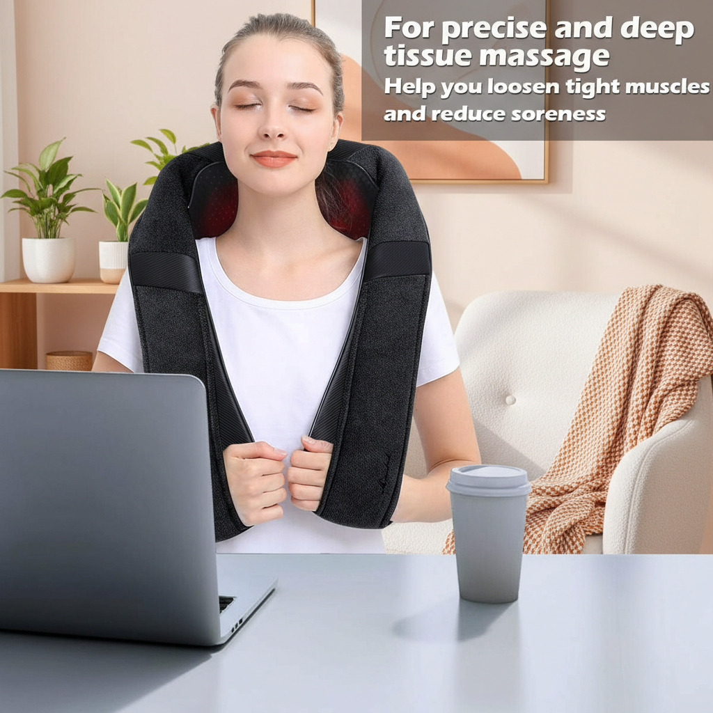 Theravox™ Neck & Back Massager with Heat – Electric Deep Tissue Kneading for Muscle Relief